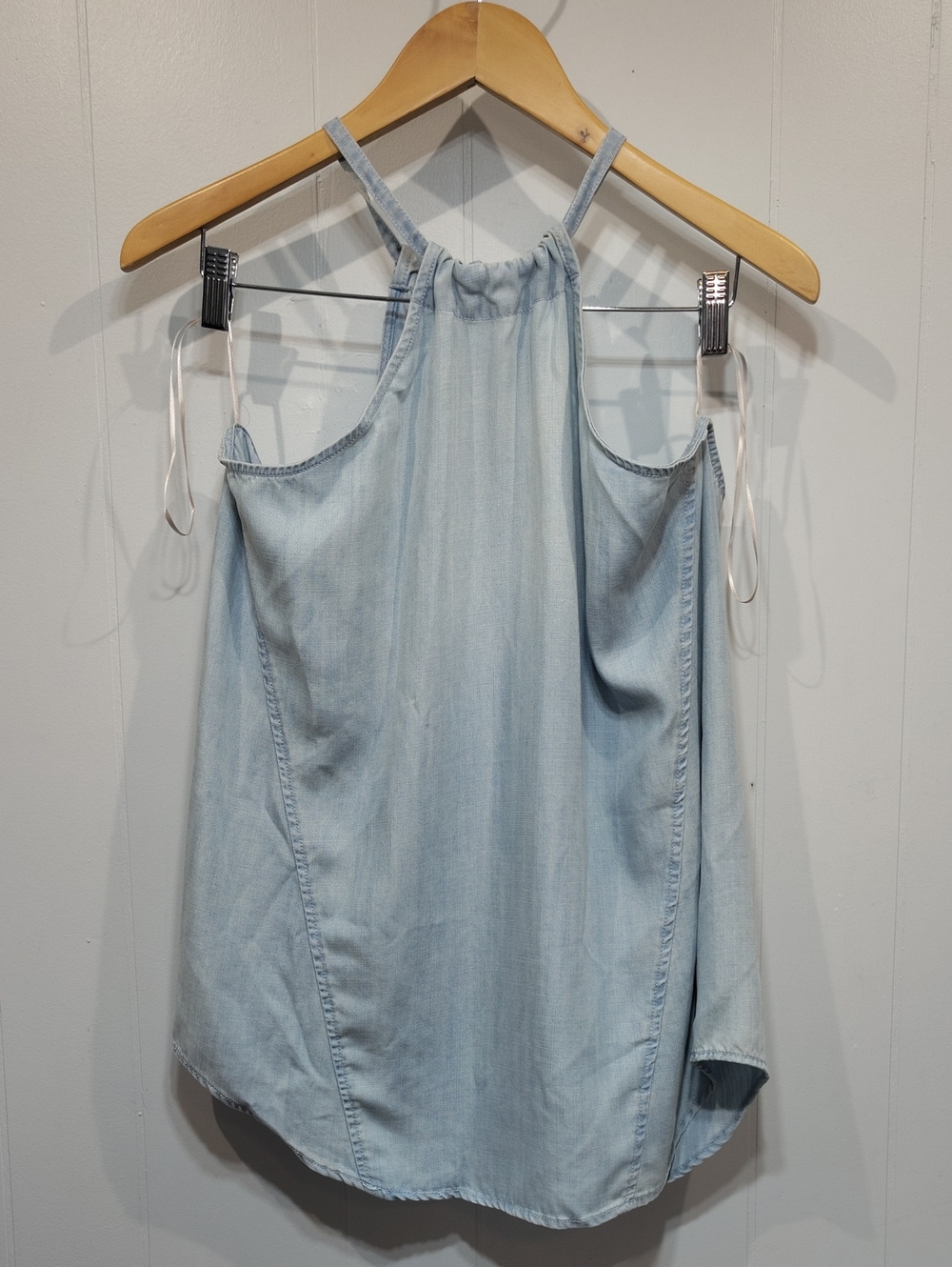 Velvet Heart Tencel Denim Halter Tank Top Light Wash Adjustable Tie Back L